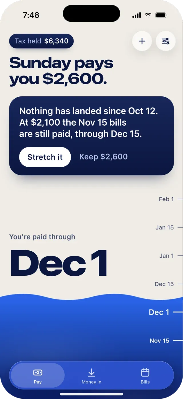 A lean stretch. The water is low and the app offers one option.